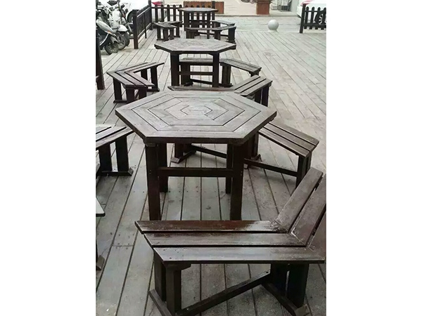防腐木碳化木六角休闲桌椅